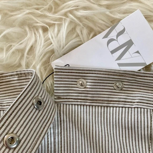 Zara Corset Look Stretch Poplin Striped Strapless Top - Picture 6 of 12